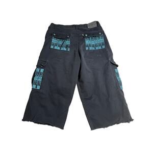 Vintage y2K Levi Silvertab Jorts Men's 34 Black Teal Print Paint Splatter Cutoff